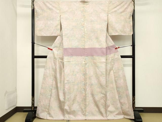 平和屋着物□本場大島紬 7マルキ 草花文 反端付き 正絹 逸品