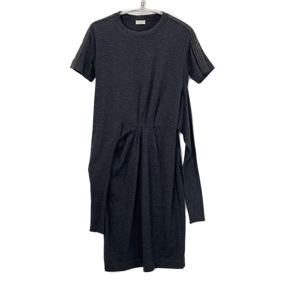 BRUNELLO CUCINELLI ブルネロクチネリ ﾁｬｺｰﾙｸﾞﾚｰ ｳｰﾙ ﾓﾆｰﾚ装飾 ﾜﾝﾋﾟｰｽ  