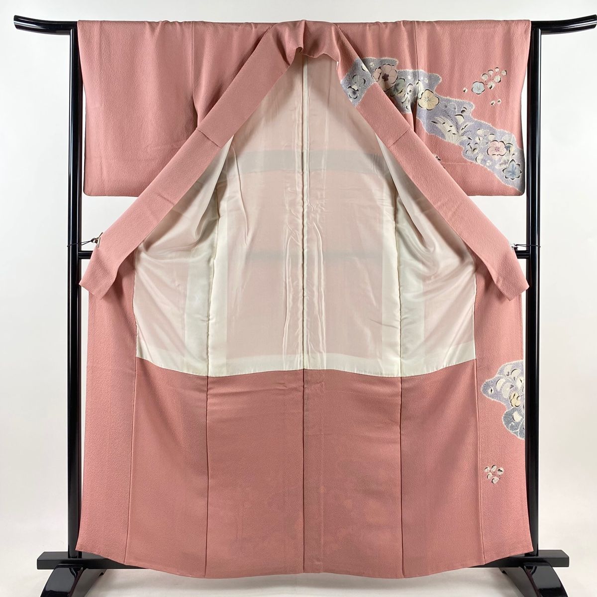 袷 辻が花柄 M 訪問着 正絹 紫 裄丈67cm 金彩 落款 小紋 美品 秀品 