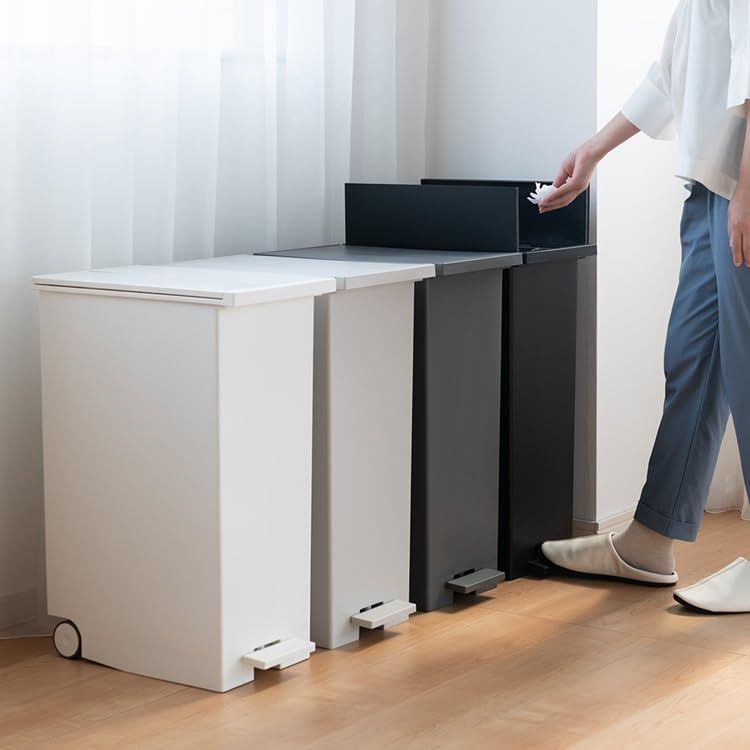 ケユカ] テレビで紹介 両開きダストボックス LL 42L 白 キャスター付