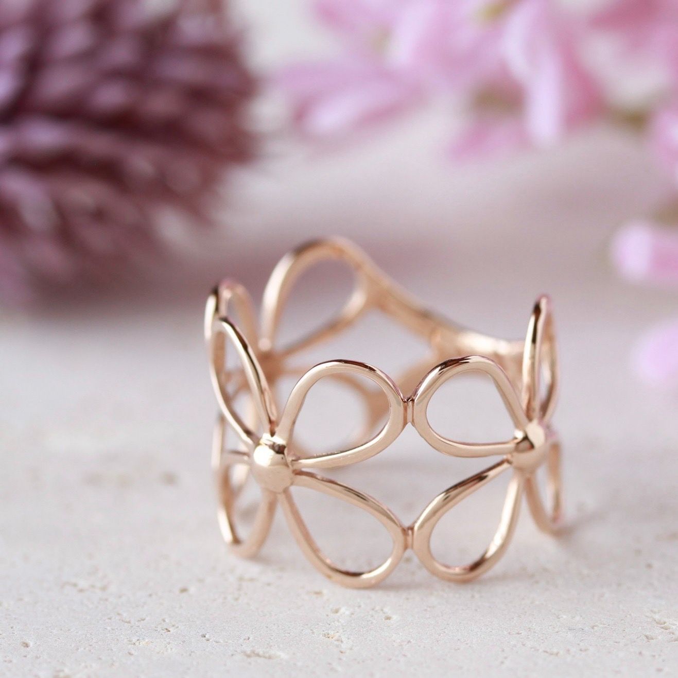 K18リング エタニティリング 地金リング 18金リング 指輪 フラワー