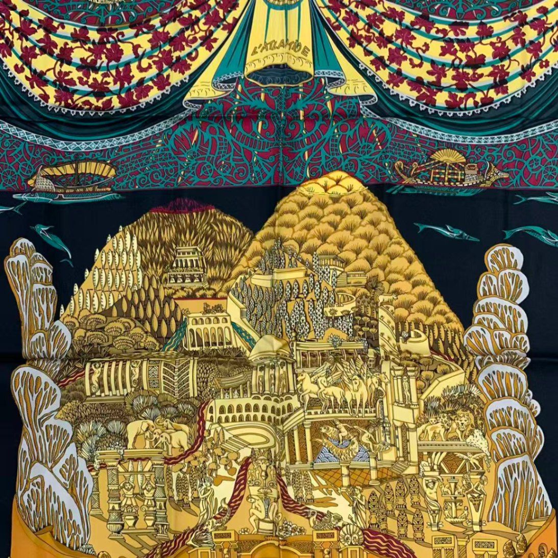 HERMES カレ90 シルク L'ATLANTIDE アトランティス大陸 極美品 HERMES エルメス カレ90 L ATLANTIDE アトランティス大陸