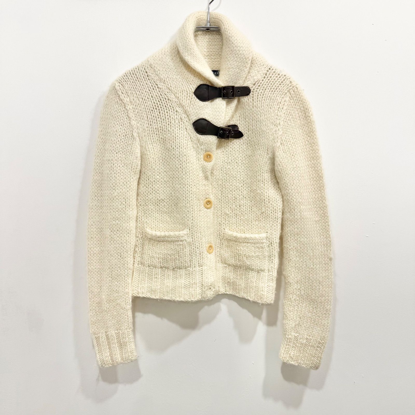 90s ラルフローレン 羊毛 アルパカ混 ニットカーディガン 牛革 ベルト