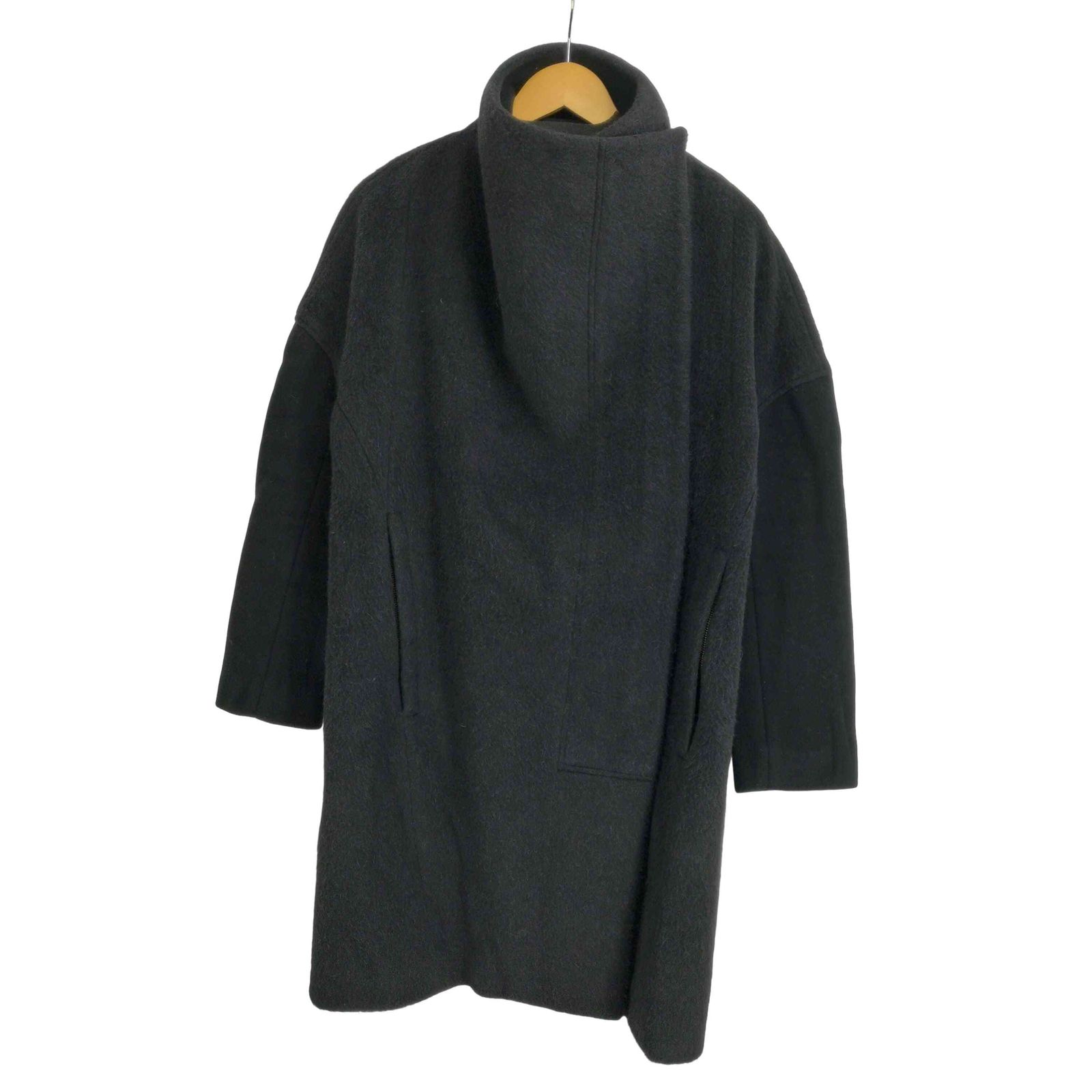 HELMUT LANG スタンドカラーコート BLACK L ヘルムートラング HELMUT LANG アルパカ混 ラップスタンドカラーコート