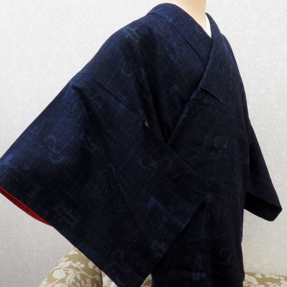 紺色系の紬お着物　袷 紺色系の紬お着物 袷
