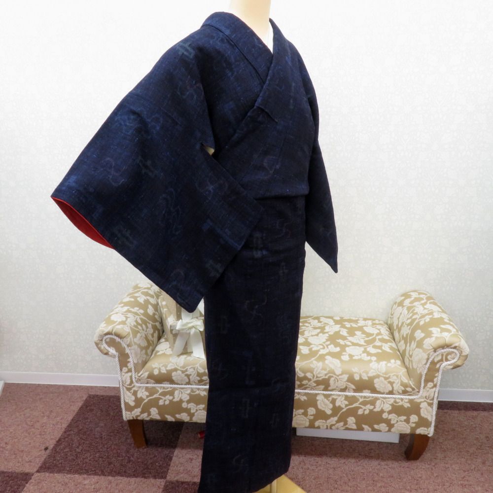 紺色系の紬お着物　袷 紺色系の紬お着物 袷