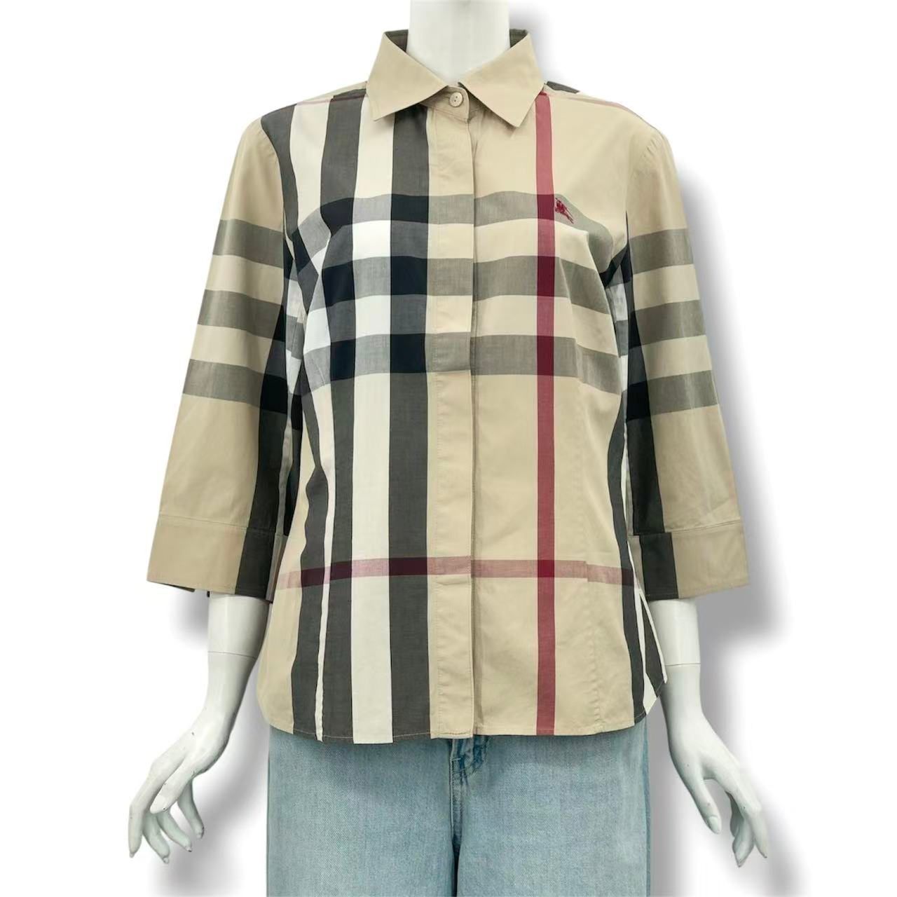 極美品 BURBERRY LONDON バーバリー ロンドン シャツ 七分袖 騎士ロゴ 