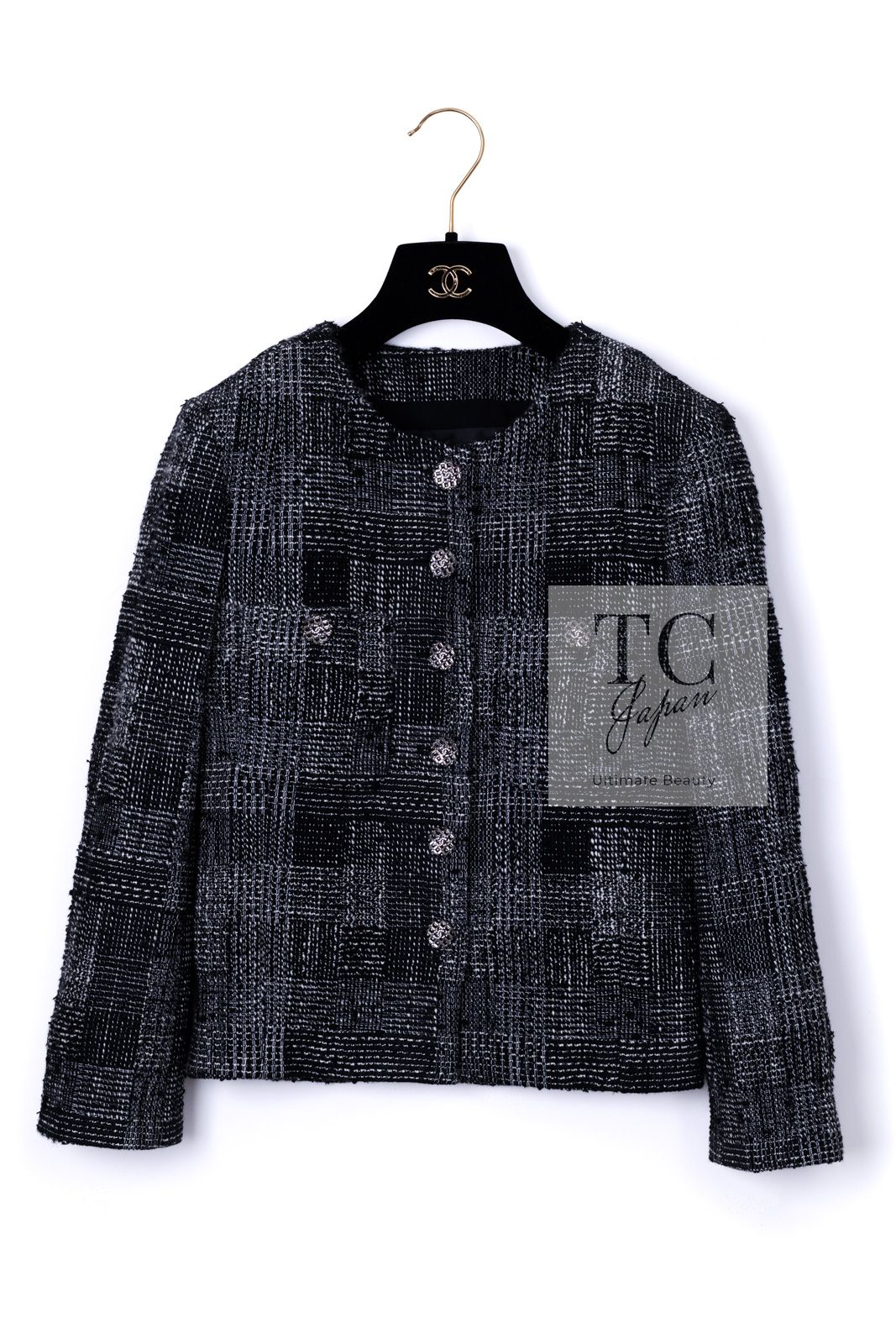 シャネル ジャケット CHANEL ブラック ホワイト コットン ウール