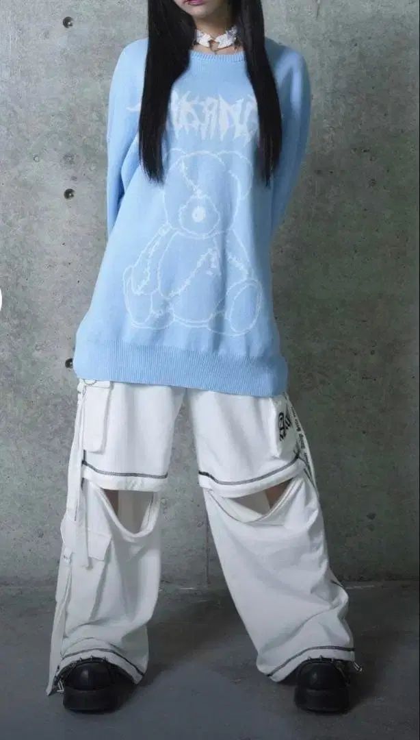 amiligeアミリージュ 2way ツーウェイ ロゴテープ ジョガーパンツ 白