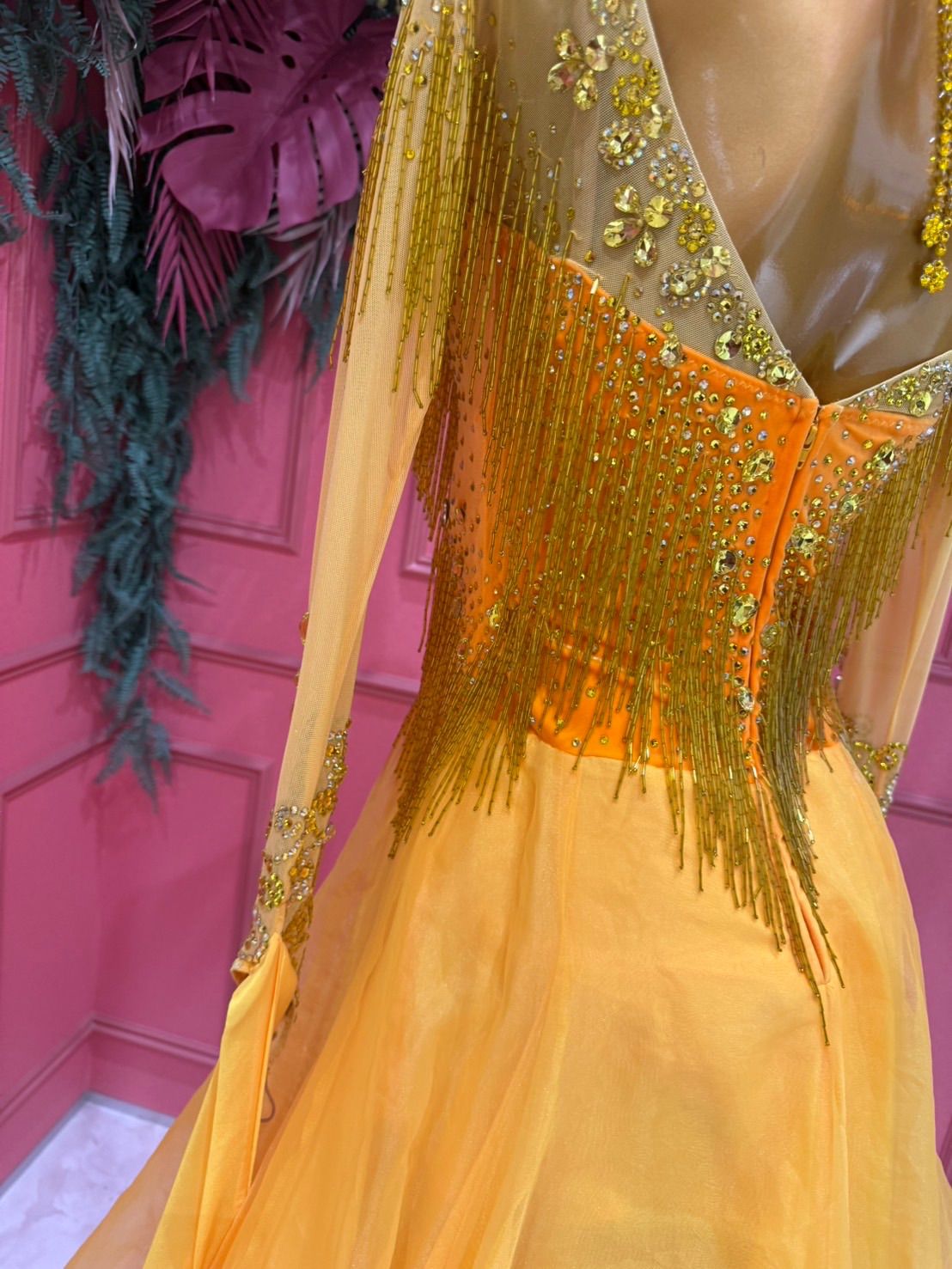 社交ダンス gentil ジャンティ イエロー サイズM スタンダードドレス