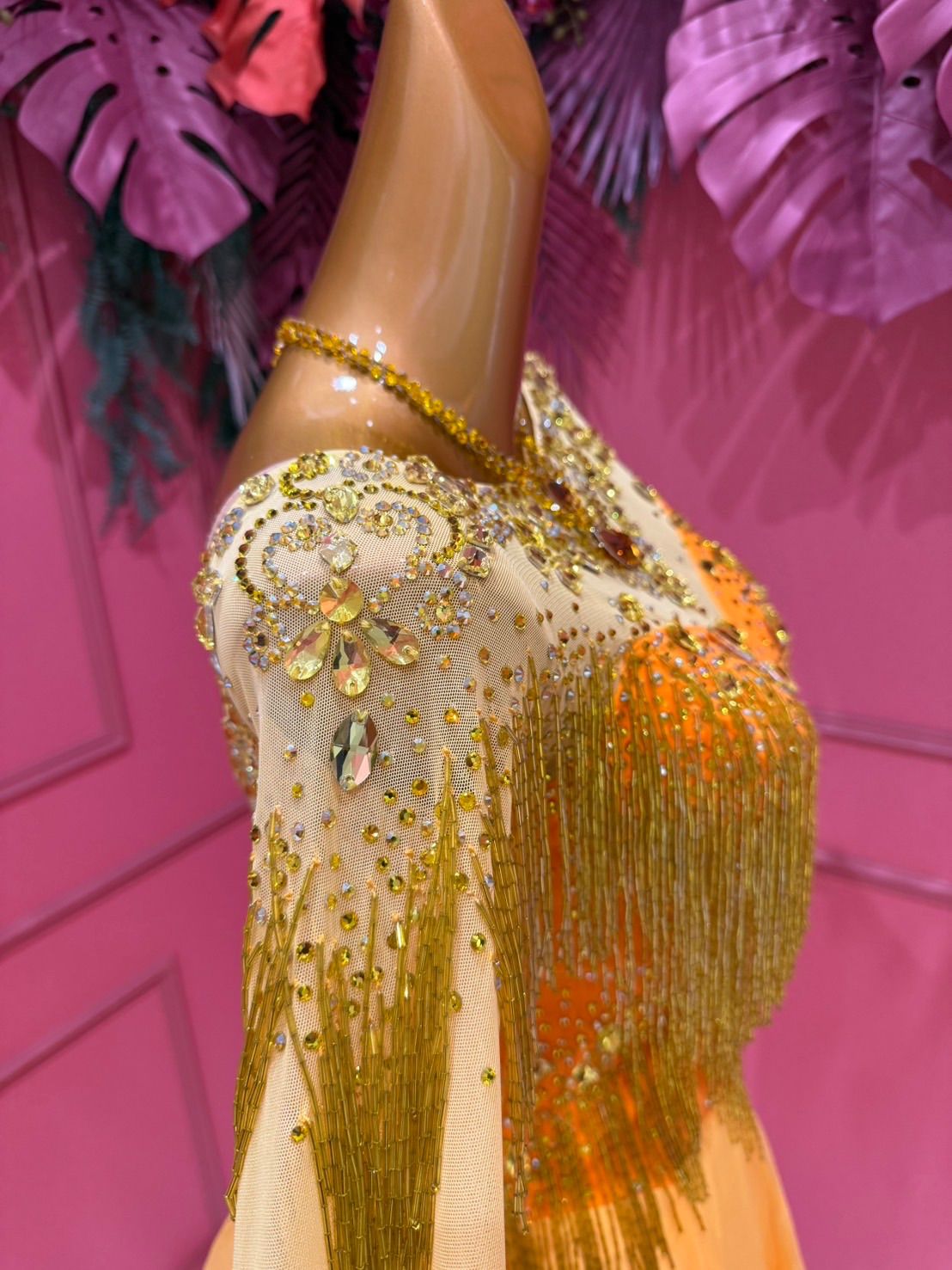 社交ダンス gentil ジャンティ イエロー サイズM スタンダードドレス