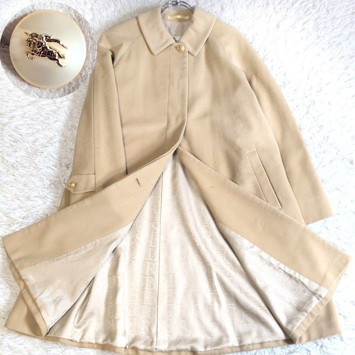美品 90s Burberry カシミヤ混 ハーフコート 裏地総柄 ベージュ 美品 90s Burberry カシミヤ混 ハーフコート 裏地総柄 ベージュ