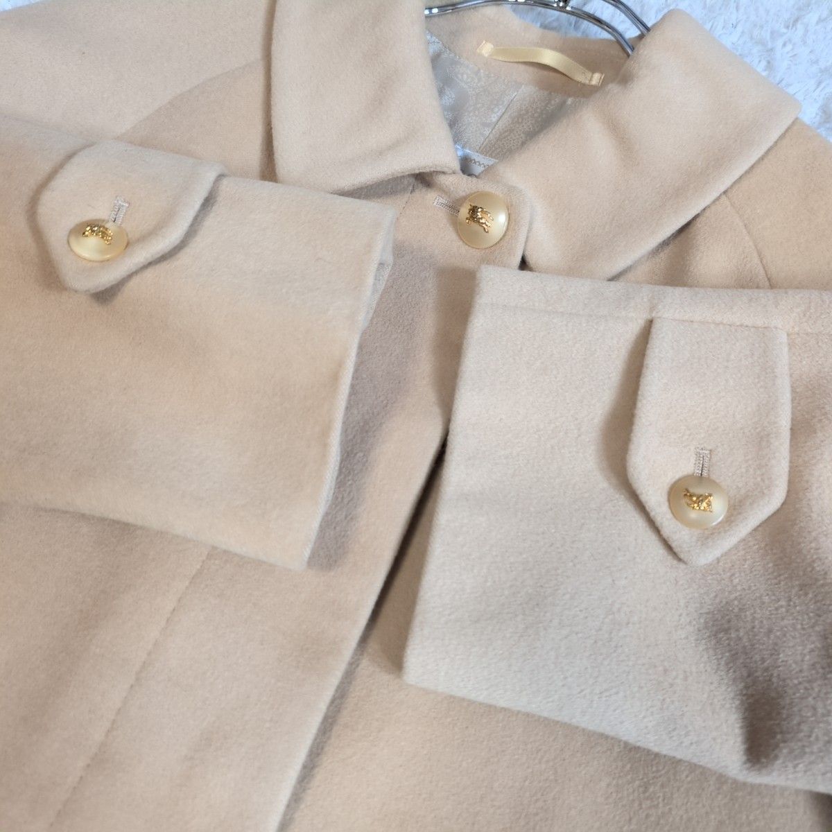 希少✨ BURBERRY バーバリー 裏地ロゴ総柄 アンゴラ混 ステンカラー