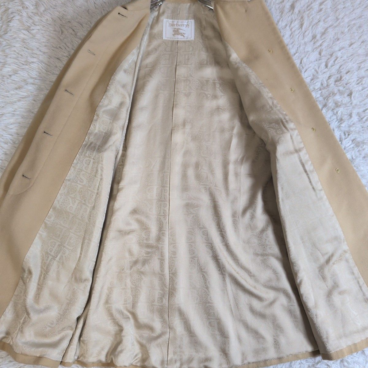 希少✨ BURBERRY バーバリー 裏地ロゴ総柄 アンゴラ混 ステンカラー