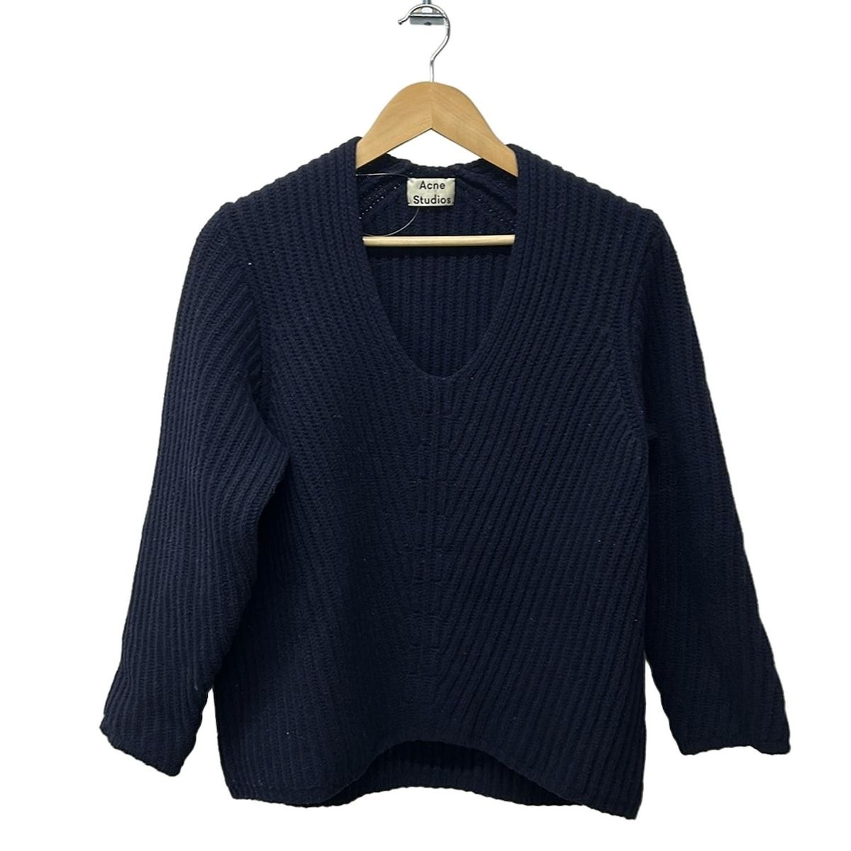 Acne Studios - ACNE STUDIOS(アクネ ストゥディオズ) 長袖セーター サイズXS レディース - ダークネイビー×黒×マルチ クルーネック/ボーダー アクネ ストゥディオズ ACNE STUDIOS 長袖セーター サイズXS - 黒