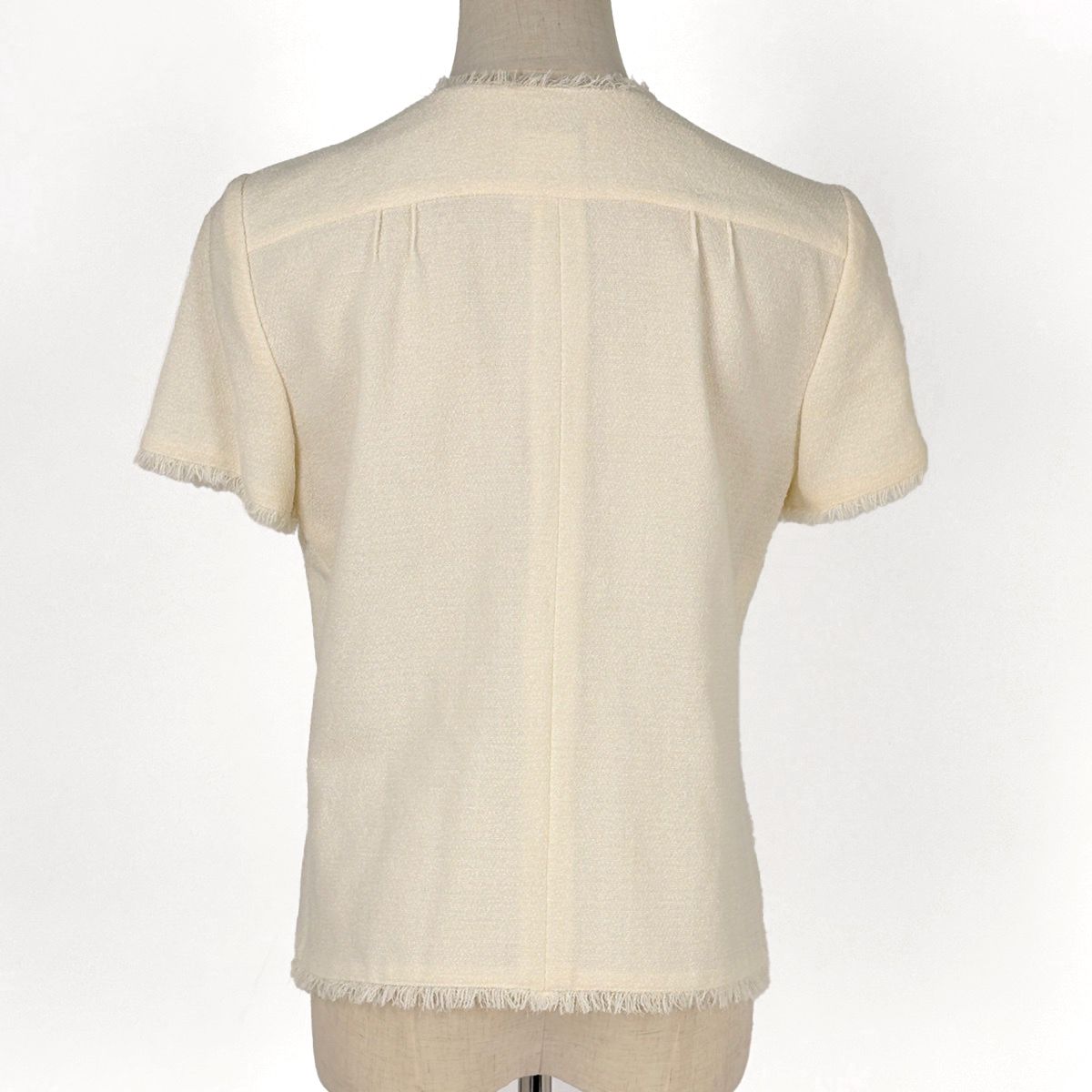 CHANEL フリンジノーカラージャケット CHANEL ノーカラージャケット フリンジ ツイード ココマーク 花 36