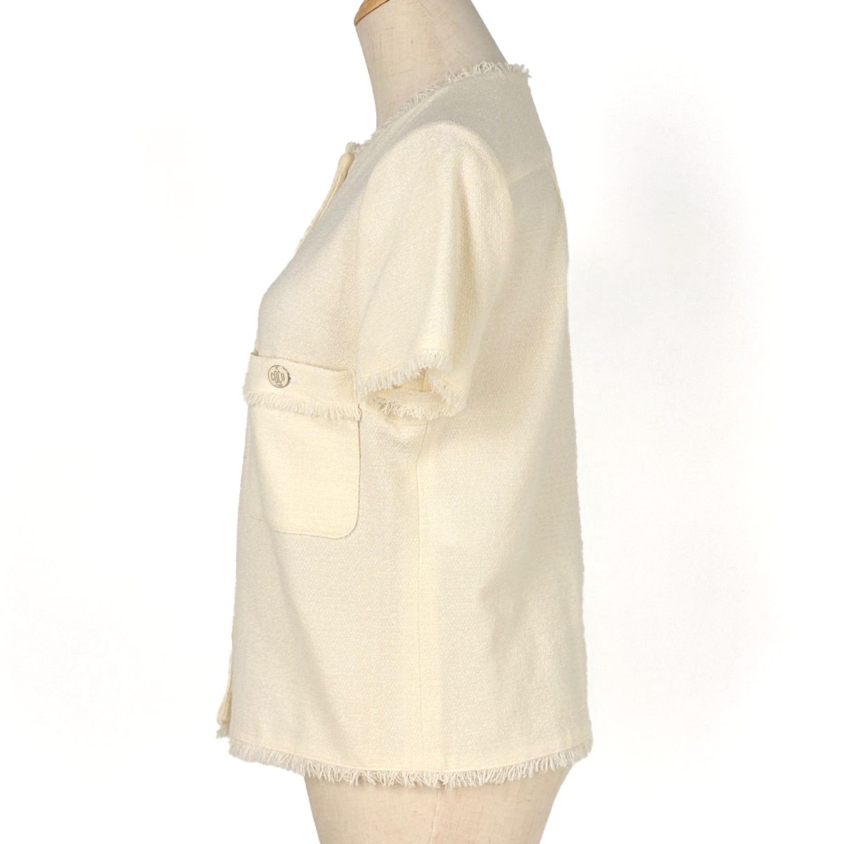 シャネル CHANEL ロゴ ノーカラージャケット 半袖 フリンジ アウター