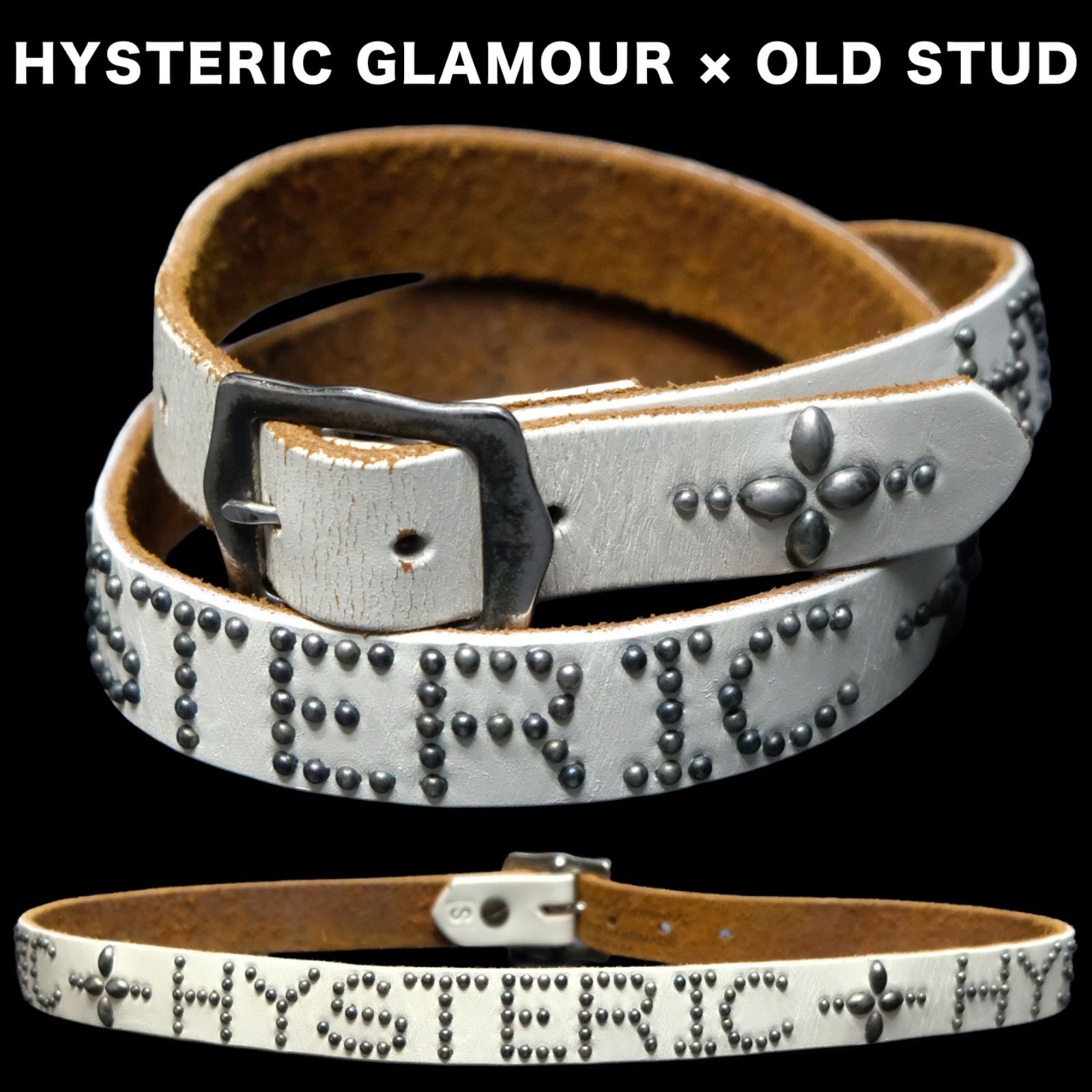 USA製 Hysteric Glamour × OLD STUD トリプルロゴスタッズベルト S