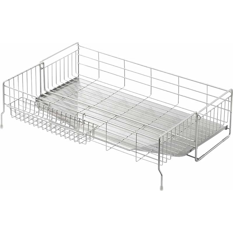 ヨシカワ 水切りラック カトラリーケース付き ステンレス 伸縮 大容量 幅20 cm×奥行57 cm 5~6人用 コンパクト シンク上 日本製