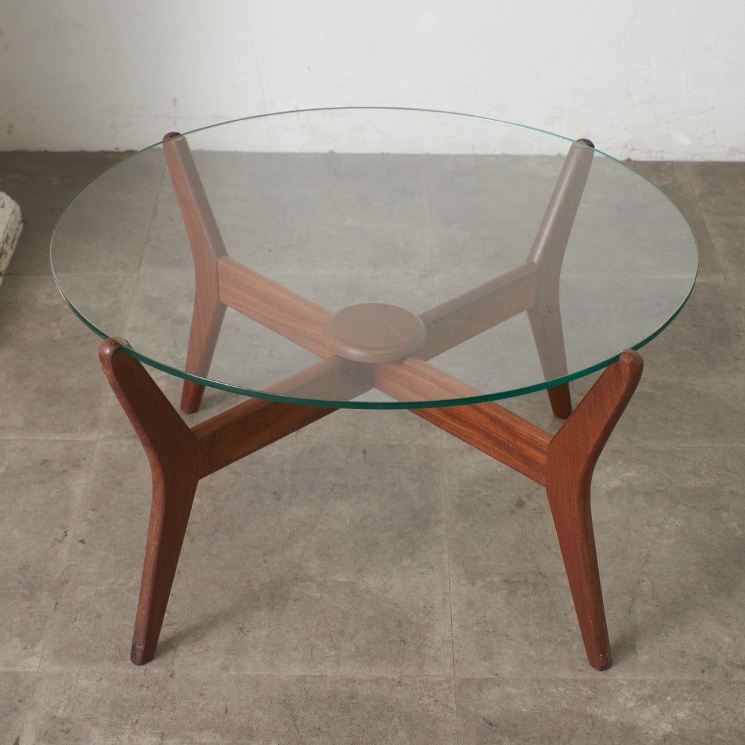 英国 ヴィンテージ ガラス センターテーブル ラウンド コーヒー