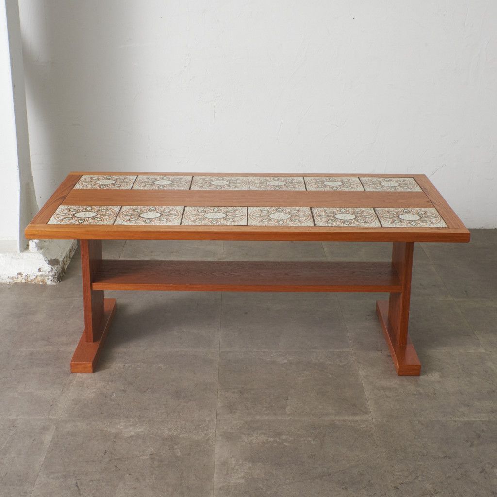 英国 ヴィンテージ タイルトップ コーヒーテーブル チーク 木製 ミッド