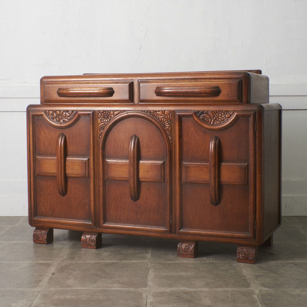 英国 アンティーク オーク サイドボード アールデコ 様式 カップボード