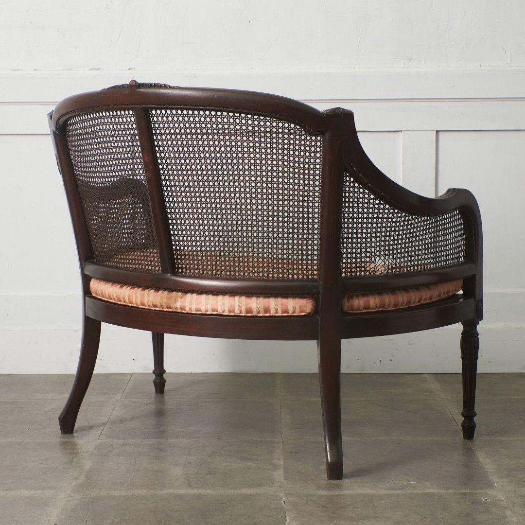 クラシック 籐張り 2人掛け ソファ アームチェア 長椅子 2P ラウンジ