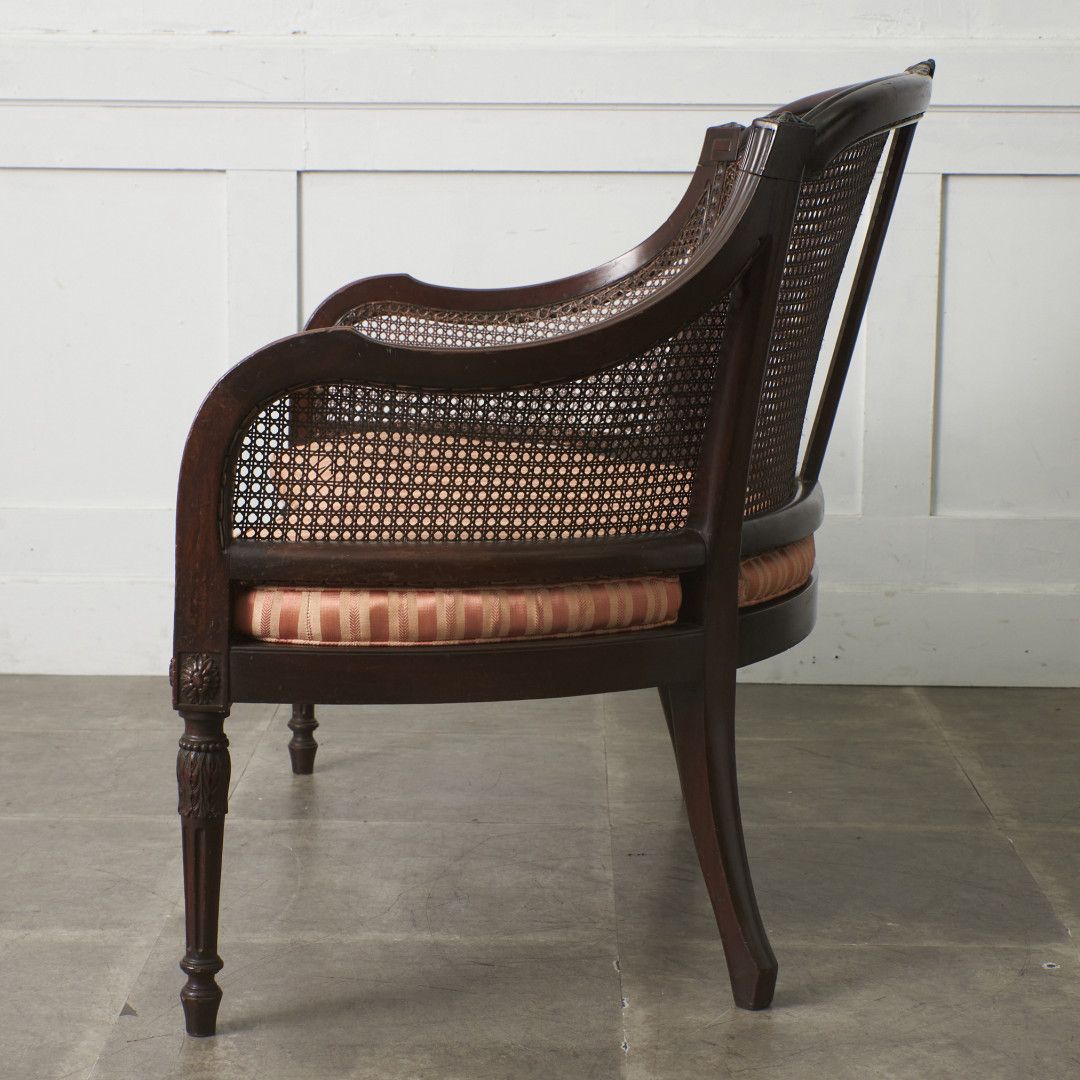 クラシック 籐張り 2人掛け ソファ アームチェア 長椅子 2P ラウンジ