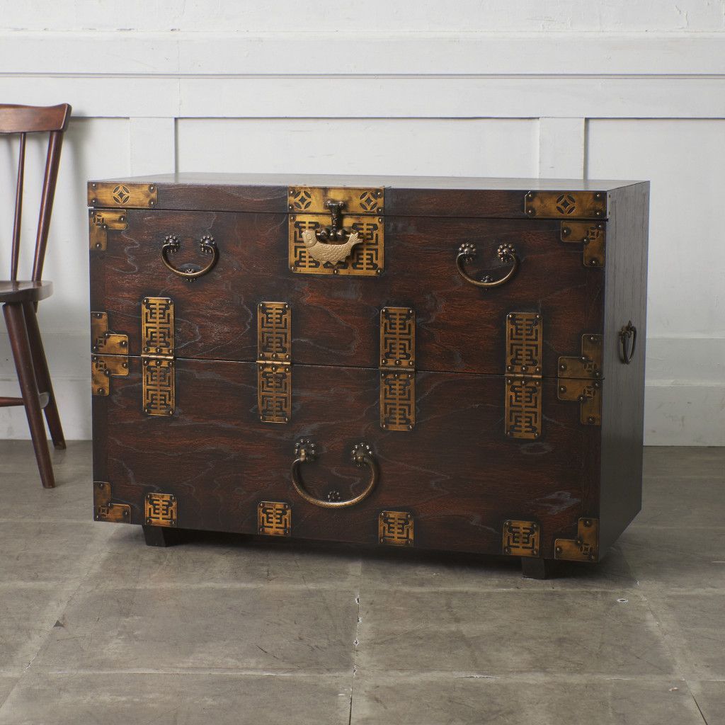 李朝家具 無垢材 古鉄金具 半閉櫃 バンダジ 半閉じ箱 時代物 朝鮮 収納