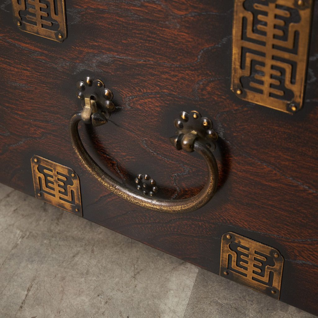 李朝家具 無垢材 古鉄金具 半閉櫃 バンダジ 半閉じ箱 時代物 朝鮮 収納