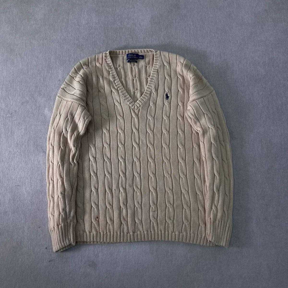 【美品】ラルフローレン　ニット W 95 POLO RALPH LAUREN (ポロラルフローレン) ケーブル編み Vネック