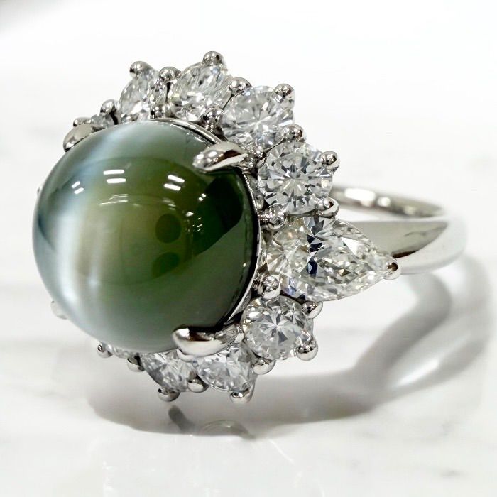Pt900 クリソベリルキャッツアイ7.20ct ダイヤモンド1.63ct リング
