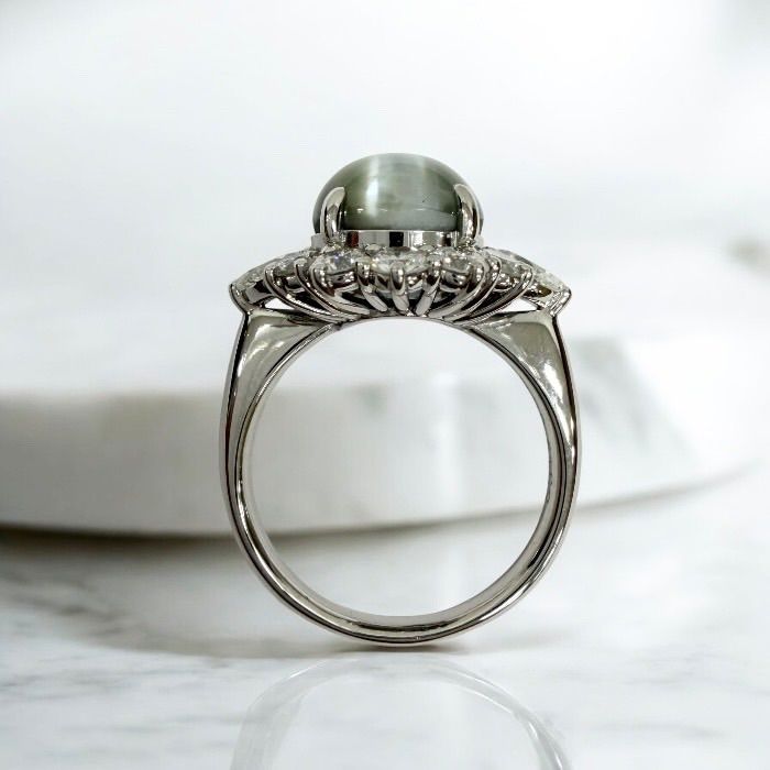Pt900 クリソベリルキャッツアイ7.20ct ダイヤモンド1.63ct リング