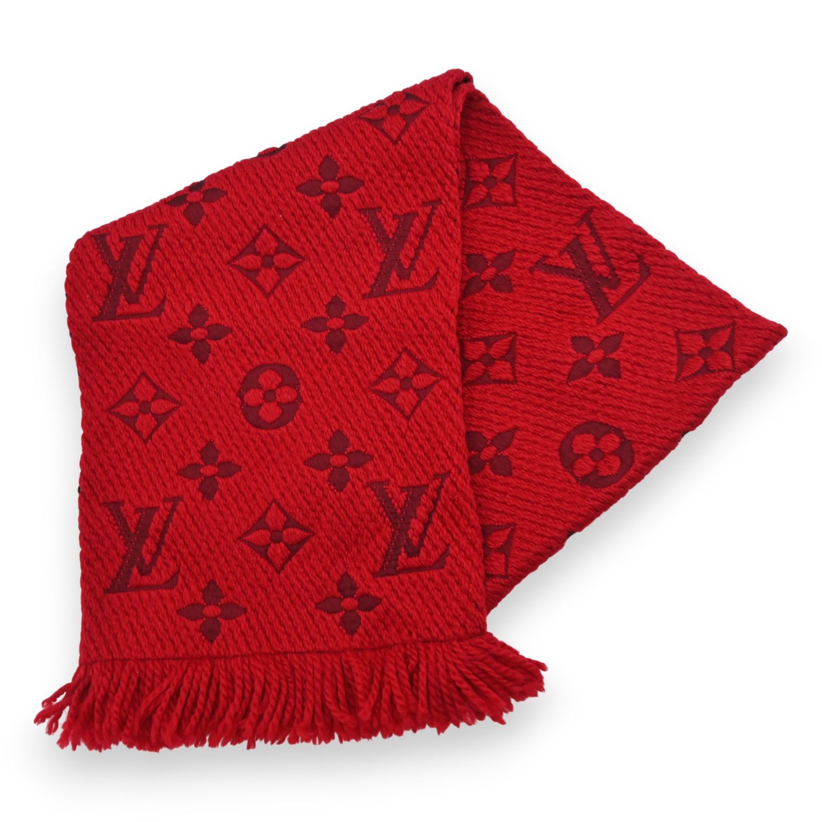 ルイヴィトン モノグラム エシャルプ ロゴマニア マフラー レッド A
