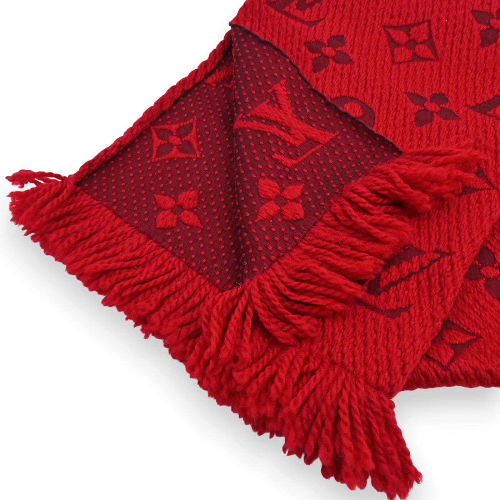 ルイヴィトン モノグラム エシャルプ ロゴマニア マフラー レッド A