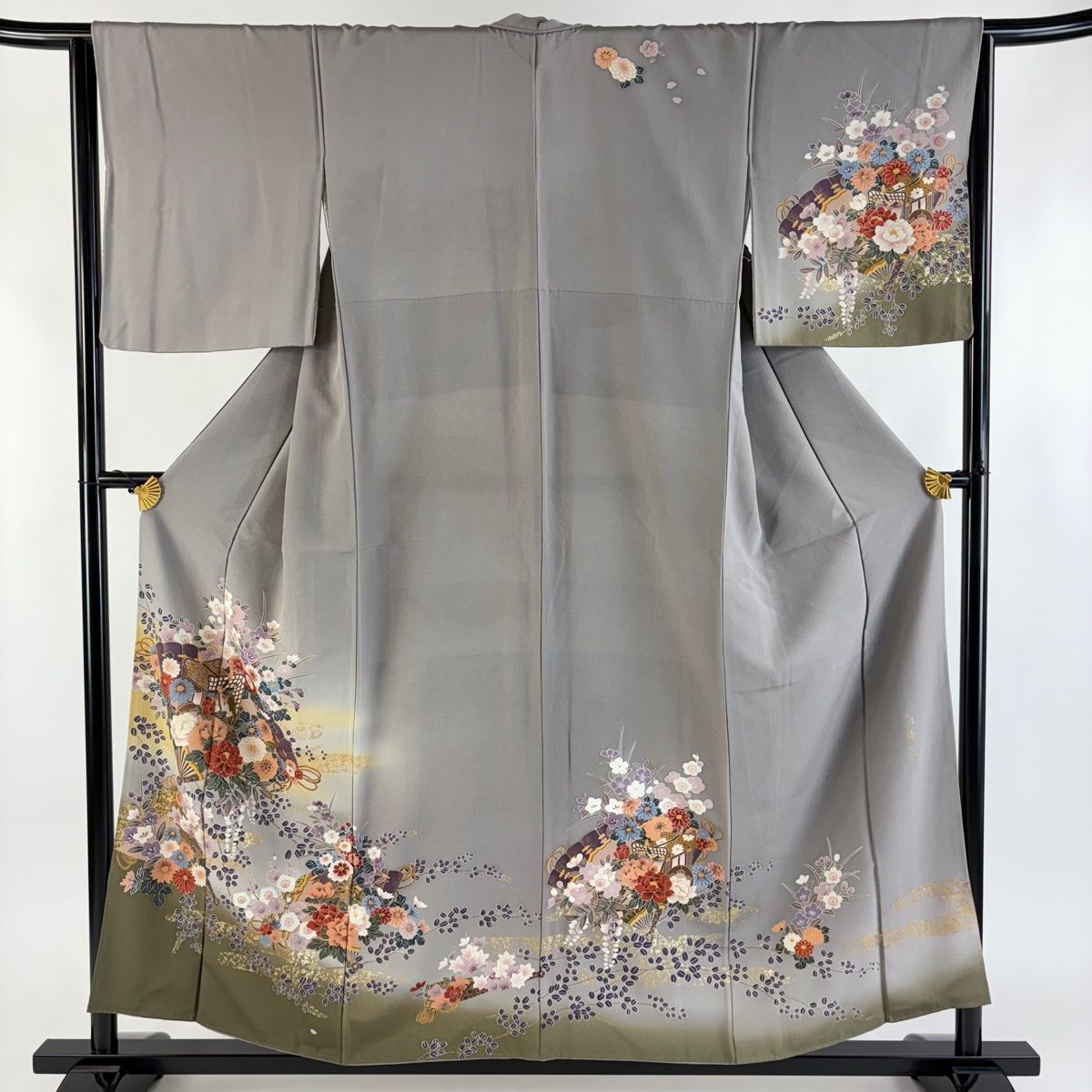 バイセル 着物 1円 逸品 訪問着 ベージュ色 辻が花 落款 雲取り 正絹 
