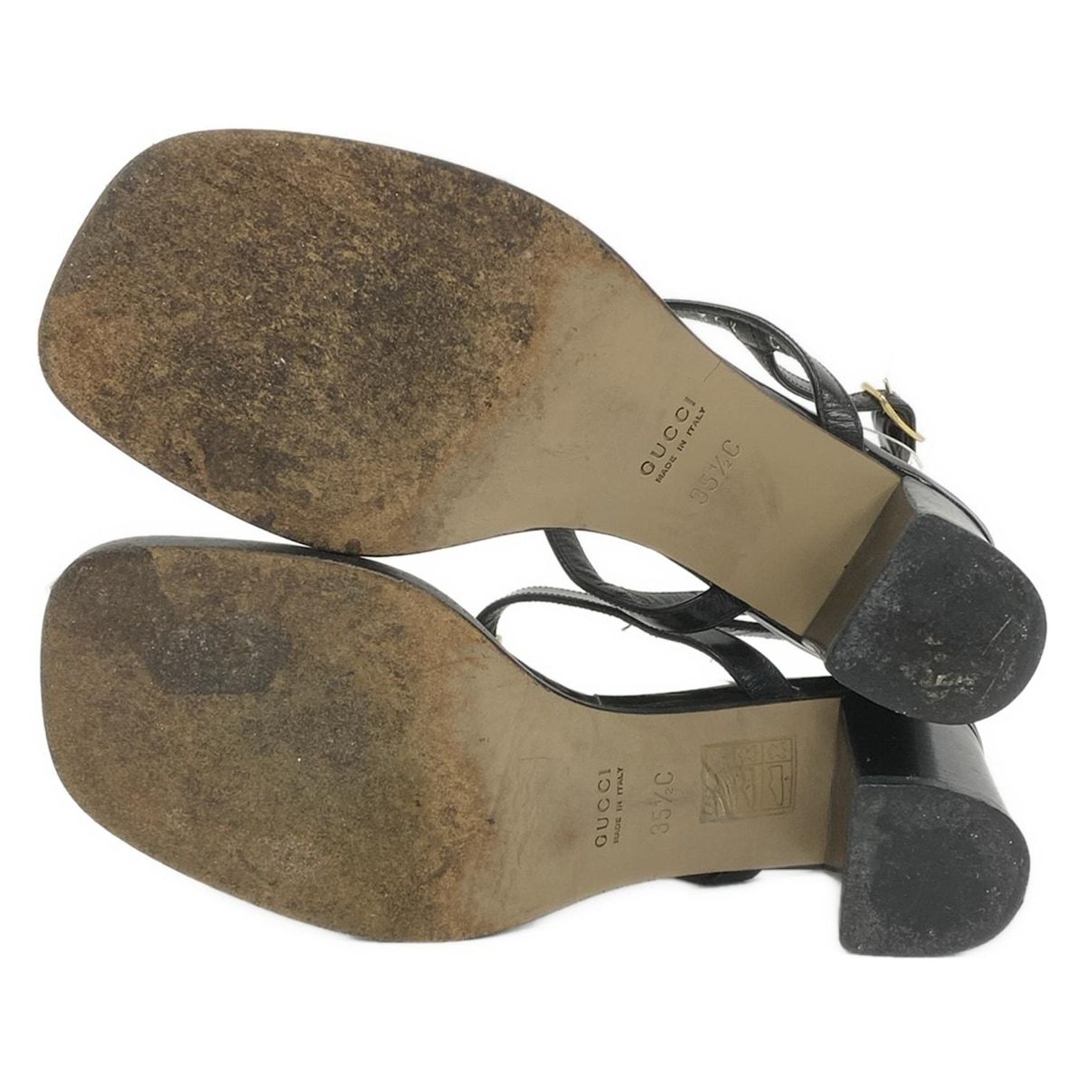 GUCCI(グッチ) サンダル 35 1/2 C - 060142 黒×ゴールド レザー - メルカリ