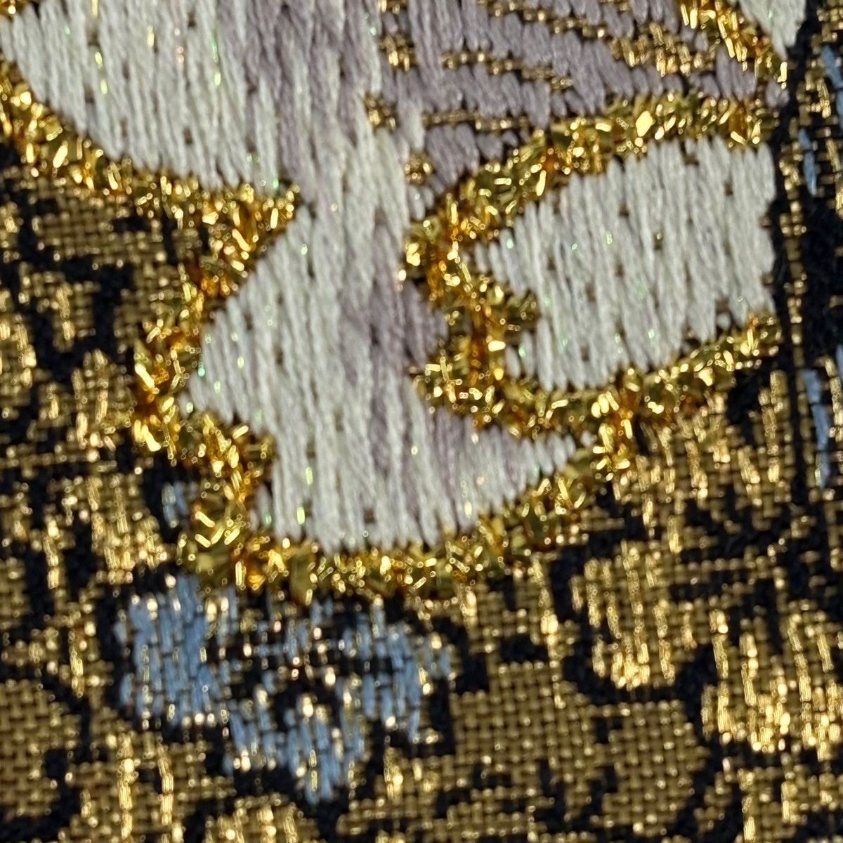 美品】 袋帯 秀品 やまと 桜 櫛 箔 金糸 青灰色 六通 正絹 【中古