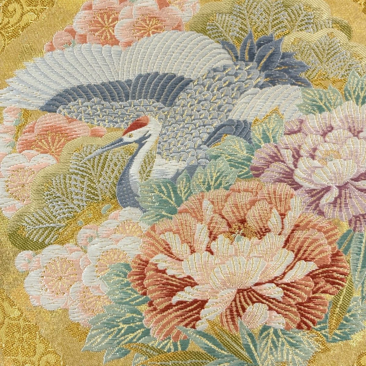 美品】 袋帯 秀品 華文 鶴 金糸 箔 金色 六通 正絹 【中古】 - メルカリ