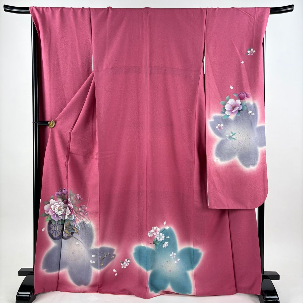 美品】 振袖 身丈169cm 裄丈69.5cm L 袷 袋帯フルセット 花車 桜 金彩