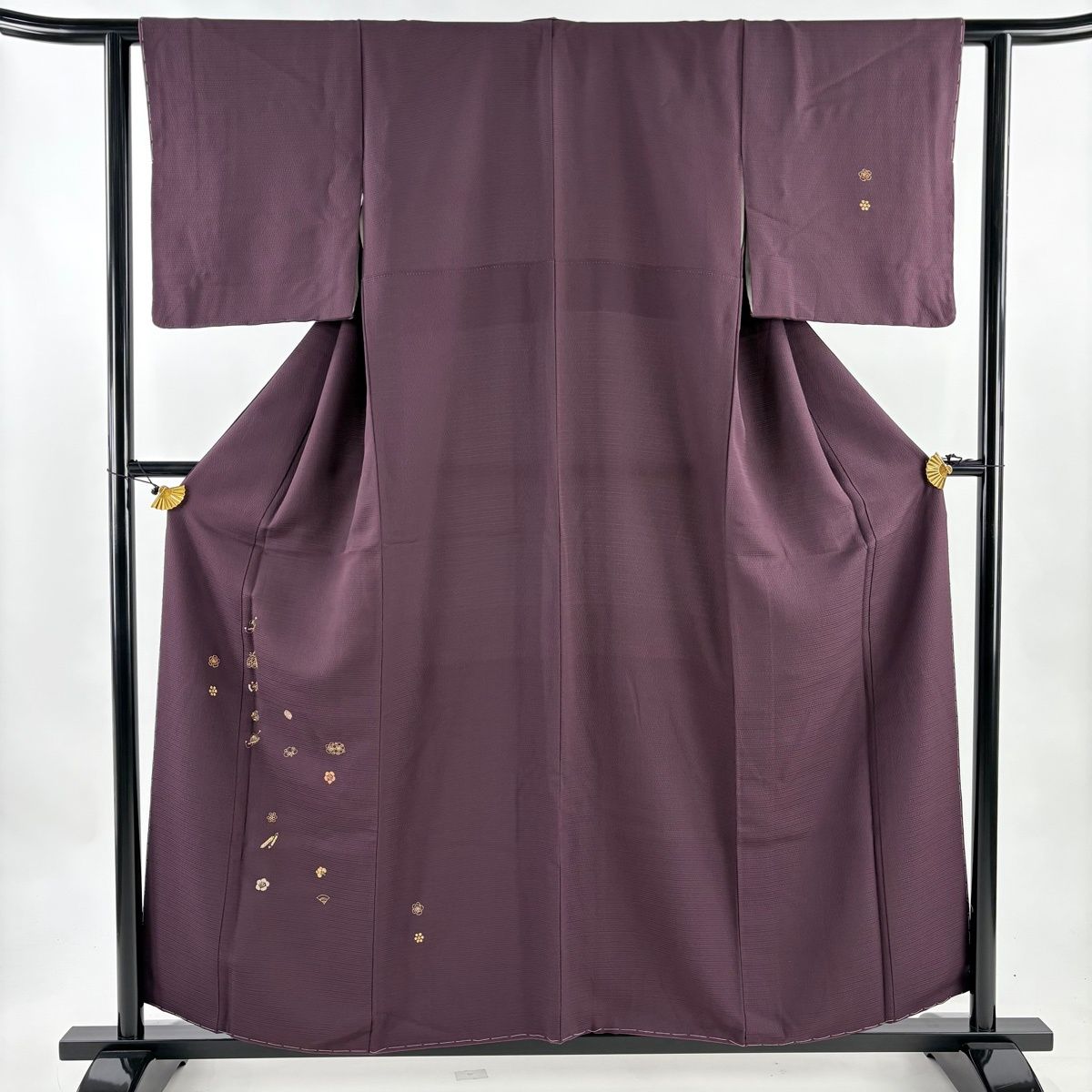 付下げ 身丈156cm 裄丈61.5cm S 袷 宝尽くし 梅 刺繍 金糸 紫 正絹 秀