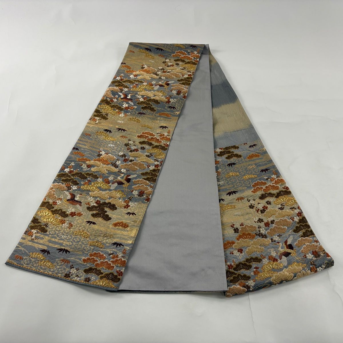 袋帯 秀品 笠松 鶴 唐織 金糸 青灰色 六通 正絹 【中古】 - メルカリ