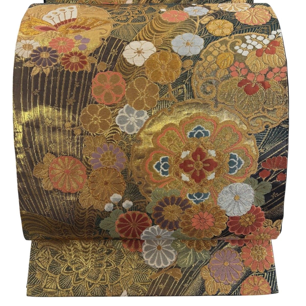 A 109袋帯 六通柄 唐織　金銀糸　花　雪輪　ベージュ　箔　正絹　フォーマル A 109袋帯 六通柄 唐織 金銀糸 花 雪輪 ベージュ 箔 正絹 フォーマル