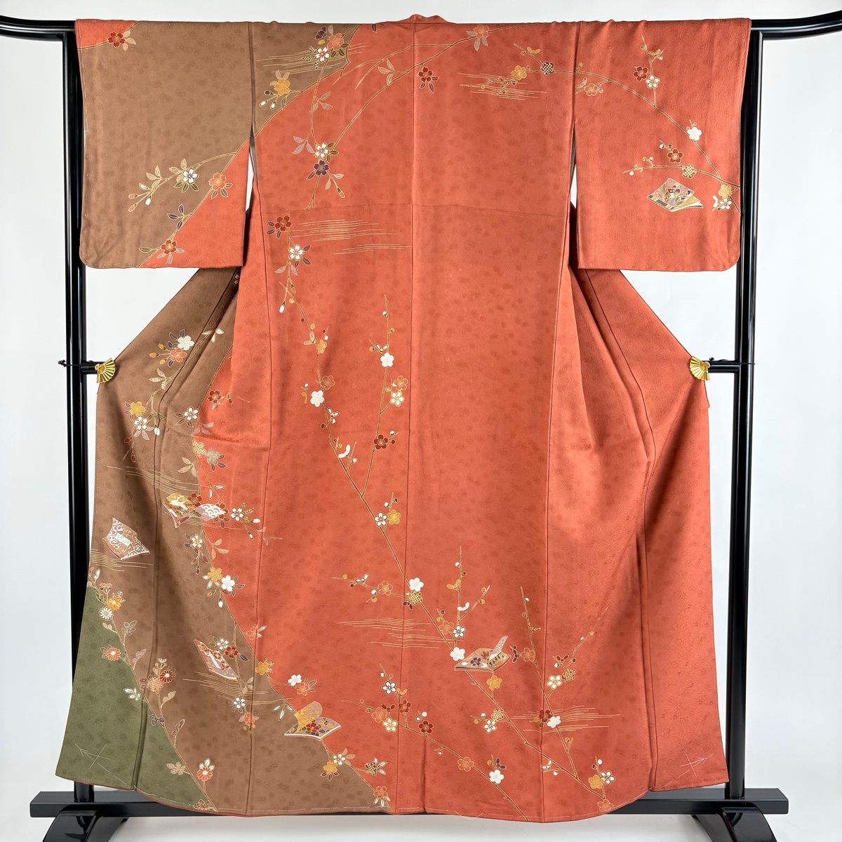 美品】 訪問着 身丈158.5cm 裄丈65cm M 袷 冊子紋 枝垂れ桜 金糸 金彩