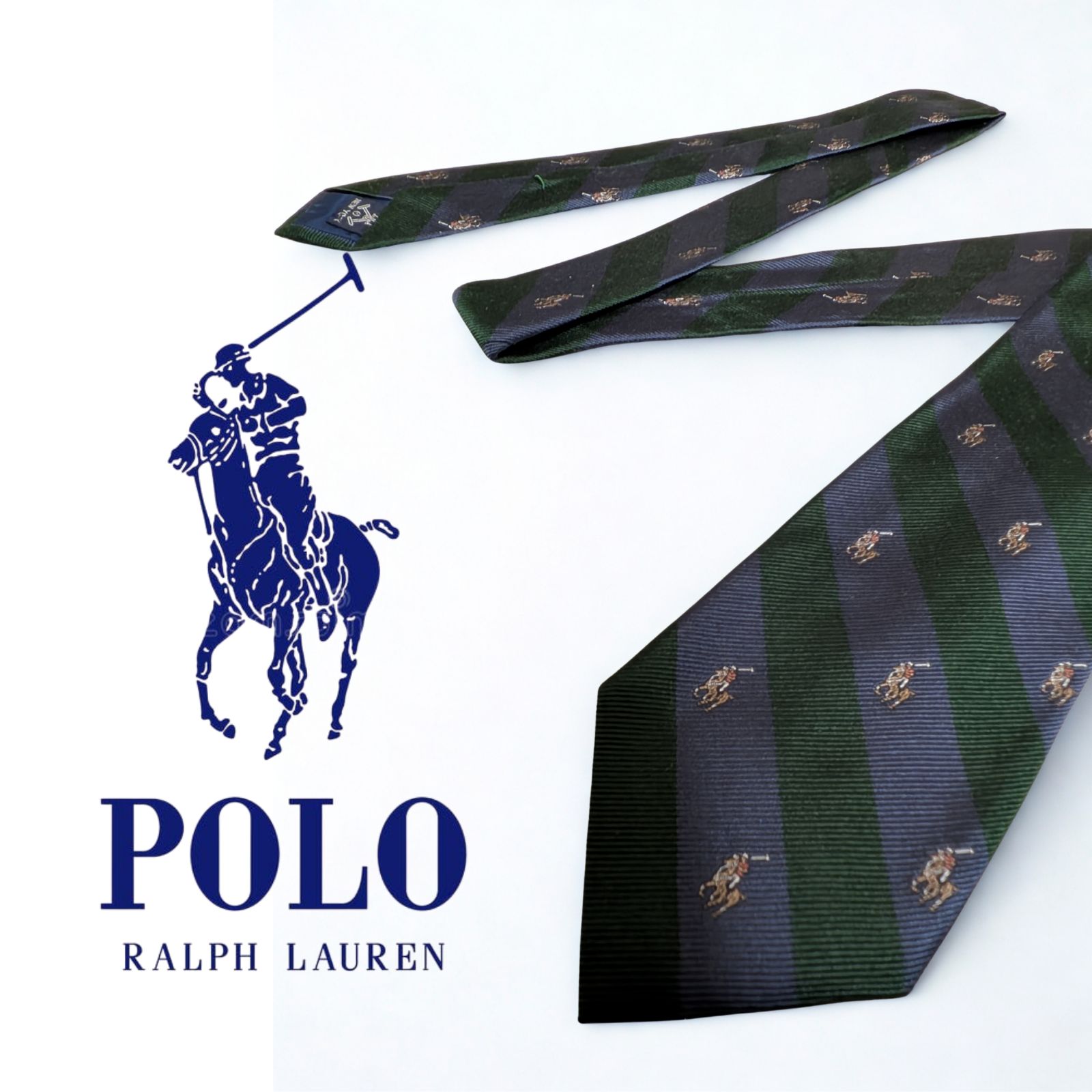 人気】Polo Ralph Lauren 菱屋製 ネクタイ 緑×紺 レジメンタル