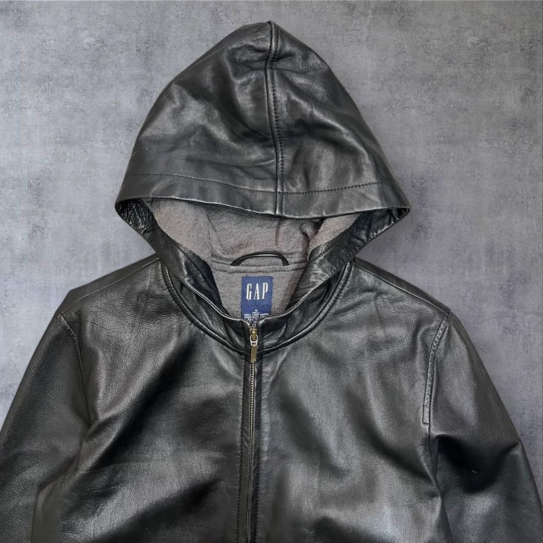 美品 OLD GAP ラムレザー パーカー ジップ S ブラック 紺タグ 90s 