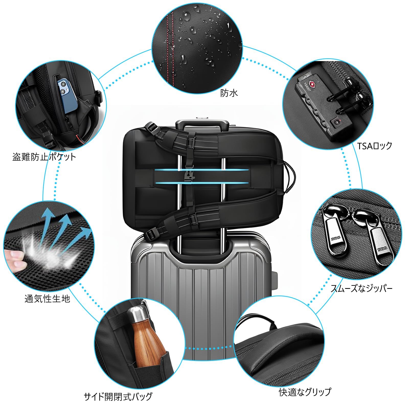 HVQ] 60L 真空圧縮リュックサック メンズ向け 旅行用バックパック TSA