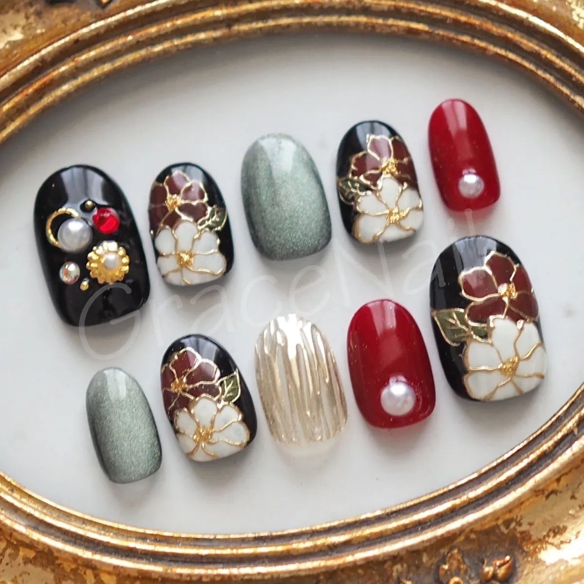 ネイルチップ 成人式 和柄 振袖 卒業式 袴 花 フラワー オーダーネイル サイズオーダー】ネイルチップ 和柄 和装 振袖 袴 成人式 卒業式 前撮り