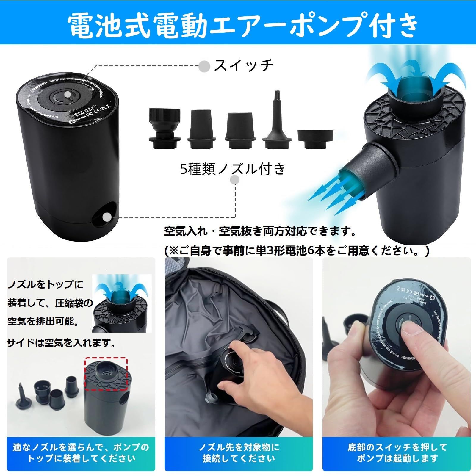 lovvento] リュック 圧縮袋付き 電動ポンプ付き 大容量 メンズ 17