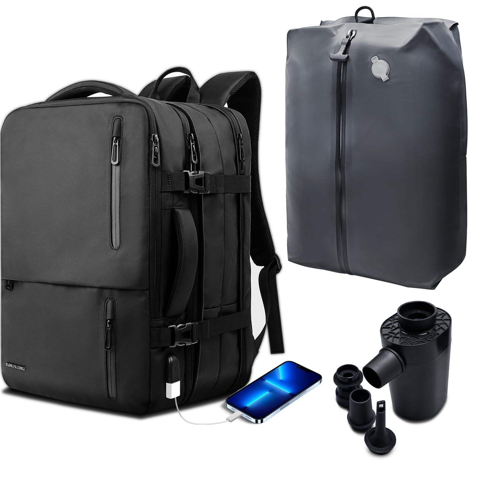 リュック 圧縮袋付き 電動ポンプ付き 大容量 メンズ USBボート付き 35L lovvento] リュック 圧縮袋付き 電動ポンプ付き 大容量 メンズ 17